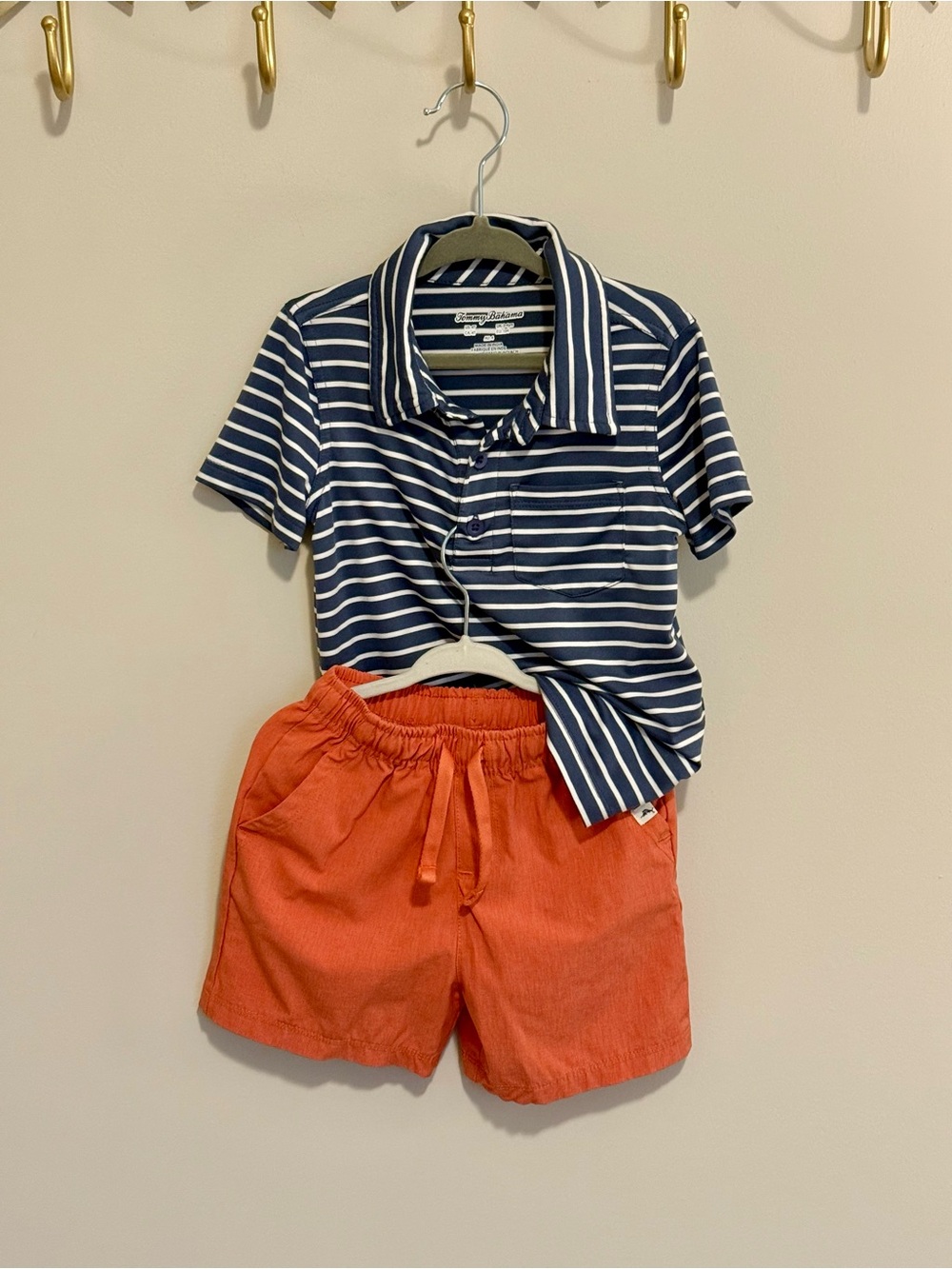 Tommy Bahama 2PC Set 4T | Coral Shorts + Striped Polo | Summer Outfit